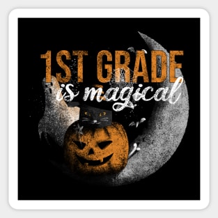 1st Grade is Magical - Funny Vintage Black Cat and Pumpkin Sticker